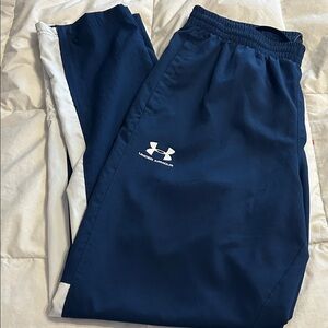 Under Armour Women Dark Blue Athletic Pants White Stripe Size Large